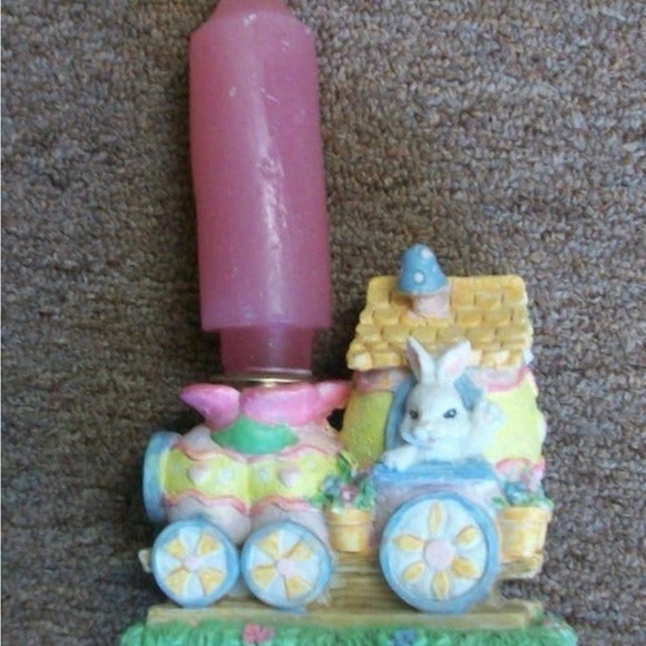 Easter bunny rabbit candle holder ceramic train decoration heavy weight - Picture 2 of 2